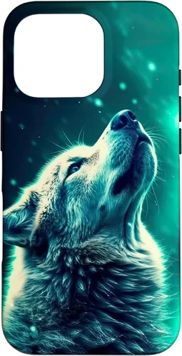 Miniatura 20 de Howling Wolf in Night Green Northern Lights Wolves Dog Lover Case for iPhone 16