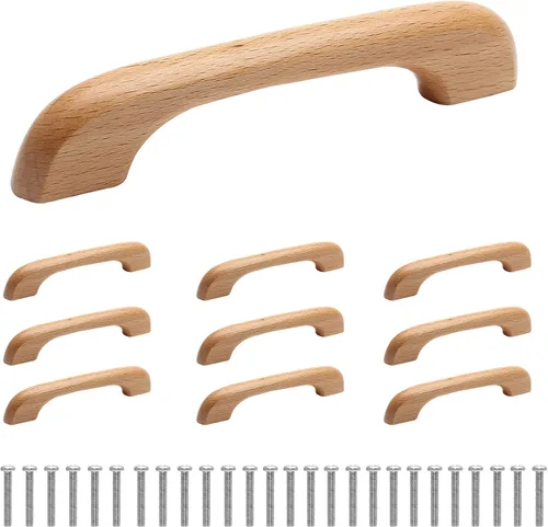 Miniatura 2 de Uenhoy 10 tiradores de madera natural para armarios y cajones de cocina, 5 pulgadas de largo, 3-3/4 pulgadas de espacio entre agujeros