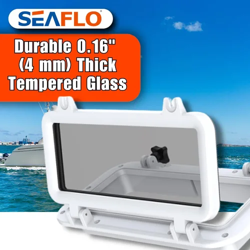 Miniatura 4 de SEAFLO Ventana rectangular para ojo de buey con plástico ABS y vidrio tintado, 16 x 8 pulgadas (blanco)