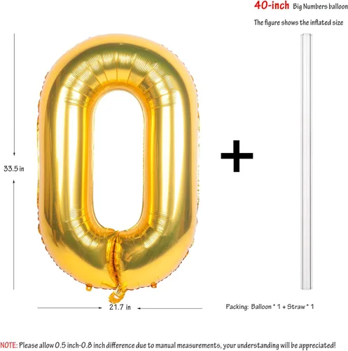 Miniatura 4 de Globos de helio de 40 pulgadas con dígitos dorados para fiesta de cumpleaños., Número 0, 40 pulgadas, número 0 oro 7