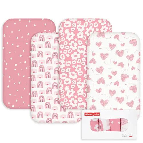 Miniatura 14 de Gllquen Baby Paquete de 4 sábanas de moisés, transpirable y acogedora, sábana bajera elástica para cuna de viaje, patrón floral de moda, sábanas