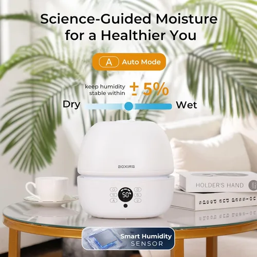 Miniatura 2 de BOXING Humidificadores de llenado superior para dormitorio de bebé con humidistato, humidificador de aire silencioso de 20 dB para habitaciones Luz