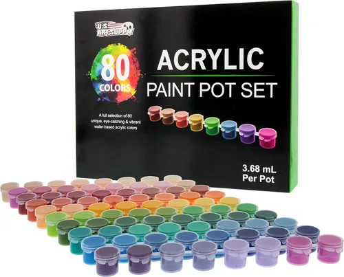 U.S. Art Supply Juego de pintura acrílica, kit de pintura de 80 colores para lienzo, madera, roca y manualidades, pinturas artísticas no tóxicas
