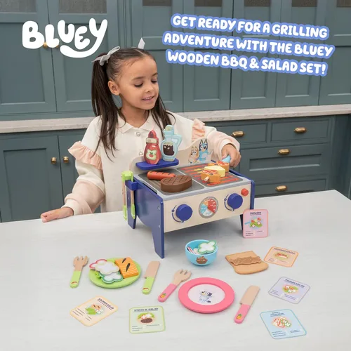 Miniatura 2 de Bluey 8th Wonder - Juego de juguetes de madera para ensalada y barbacoa, 33 piezas con pinzas, comida y 6 tarjetas de recetas, juguetes de cocina