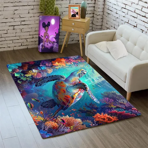 Miniatura 21 de Alfombra de tortuga marina con estampado de animales marinos y animales marinos, alfombra con estampado de tortugas marinas, para niños y niñas