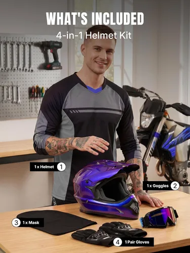 Miniatura 7 de OUMURS DOT Adult ATV Dirt Bike Helmet with Goggles Gloves & Mask Adjustable Sun Visor Motorcycle Adults Helmet Off-Road Motocross Downhill Moped MX