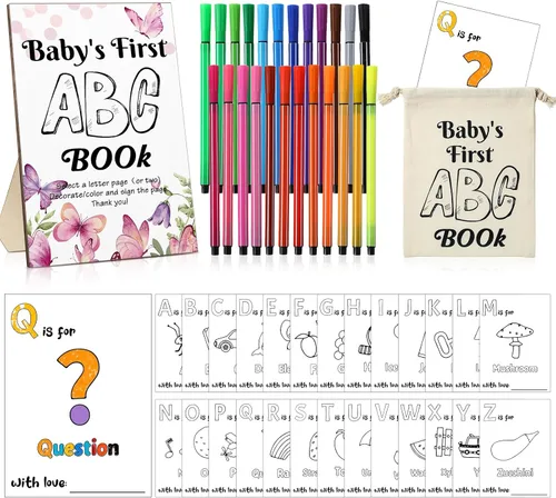 Miniatura 9 de Geelin 51 piezas de libro ABC del primer libro ABC del bebé, libro de visitas, alternativa educativa, 26 tarjetas para colorear del alfabeto de la A