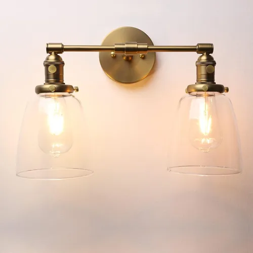 Miniatura 3 de Phansthy Apliques de pared industriales retro de 2 luces, lámpara de tocador de baño, lámpara de pared con doble pantalla de vidrio transparente