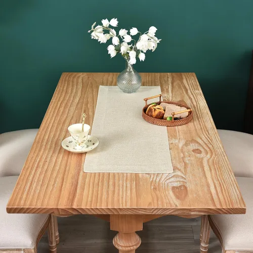 Miniatura 3 de NEWISHER Camino de mesa rústico de granja, color beige sólido, camino de mesa rectangular de lino sintético para uso diario, cocina, comedor, mesa