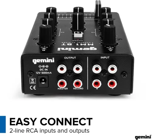 Miniatura 4 de Mezclador DJ portátil Bluetooth Gemini – Mezclador de audio mini de 2 canales con entrada inalámbrica, RCA, tomas para micrófono y auriculares, EQ
