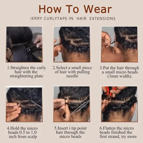Miniatura 7 de Lacer Extensiones de cabello humano con punta en I, extensiones de cabello humano rizado lacio color negro natural, 1B de 12 pulgadas, extensiones