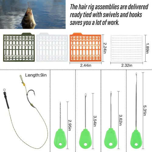 Miniatura 3 de Kits de aparejo de pesca de carpa, 26 piezas/30 piezas, juegos de anzuelos curvados de púas giratorias, paradas de cebo y cuerdas de cebo de pesca