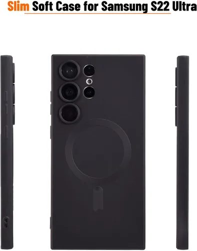 Miniatura 2 de Funda magnética para Samsung Galaxy S22 Ultra, silicona suave, delgada, antiarañazos, con protección de cámara, compatible con MagSafe, color negro