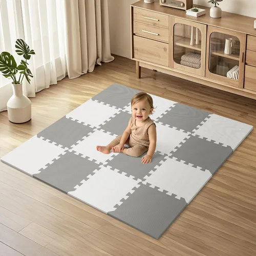 Miniatura 10 de 36 piezas de tapete de juego para bebé para el piso, azulejos de espuma para niños con entrelazado, alfombra de rompecabezas de espuma cuadrada