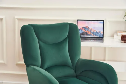 Miniatura 3 de Velvet Swivel Desk Chair with Gold Base - 360° Rotating Office Chair with Ergonomic Tufted Backrest, Thick Sponge Cushion & Universal Wheels for