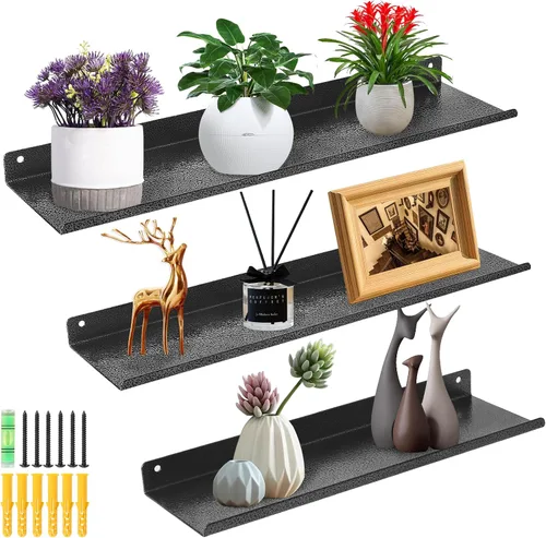 Miniatura 9 de Uten Estantes flotantes, estantes de hierro para montar en la pared, juego de 3, estantes de hierro para almacenamiento de baño, organizador