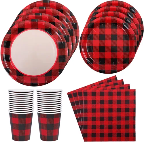 Aneco Juego de 122 piezas de vajilla desechable para fiestas, platos de papel de 7 y 9 pulgadas, platos de papel, tazas, servilletas para 24