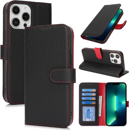 Miniatura 165 de Zouzt Funda para iPhone 11 de 6.1 pulgadas de piel auténtica con 4 ranuras para tarjetas, tarjetero con bloqueo RFID, tapa magnética, función atril