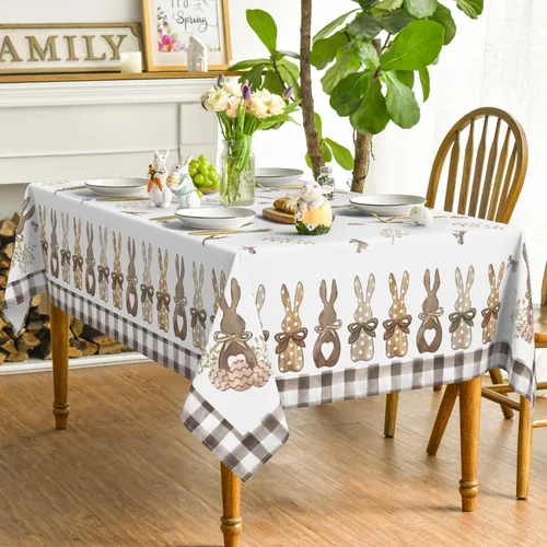 Miniatura 4 de Horaldaily Mantel de Pascua rectangular de 52 x 70 pulgadas, diseño de zanahorias de primavera, conejo, funda de mesa lavable para decoración
