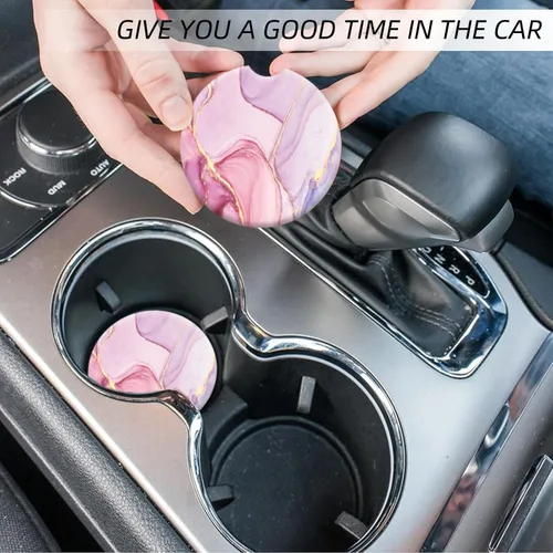 Miniatura 7 de Portavasos para automóvil para mujeres y hombres, paquete de 2 soportes de cerámica con mármol dorado rosa, elegantes accesorios interiores