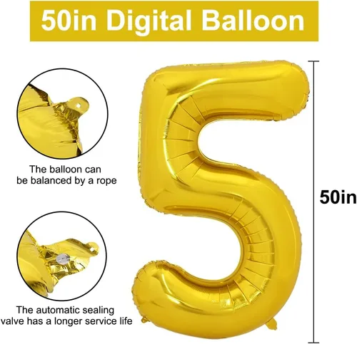 Miniatura 2 de TONIFUL Globos grandes de 50 pulgadas con números dorados del 0 al 9, globo digital grande de Mylar número 5 digital cinco para fiestas
