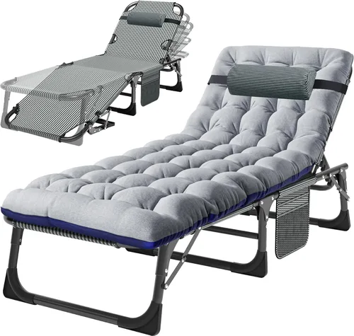 Miniatura 13 de H&ZT Silla de salón plegable con abertura para la cara – Silla reclinable ajustable para bronceado al aire libre con colchón, silla de sol