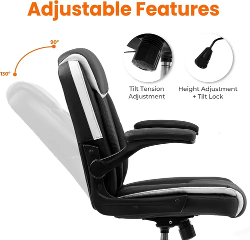 Miniatura 6 de NEO CHAIR Silla ergonómica ejecutiva para computadora de escritorio, oficina, juegos, de cuero con reposabrazos abatibles acolchados ajustables