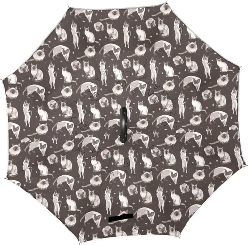 Miniatura 2 de Gatos egipcios - Paraguas invertido con mango en forma de C, impermeable, anti-UV, resistente al viento, para mujer