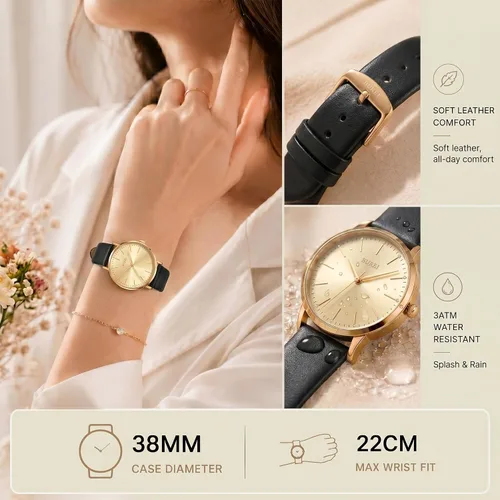 Miniatura 5 de BUREI Relojes de Pulsera para Mujer, Analógicos, Minimalistas, de Cuero, Cuarzo, Impermeables