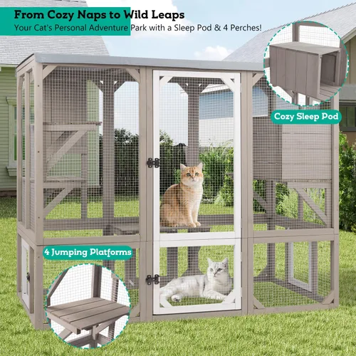 Miniatura 6 de Cercado Catio grande de 118" para gatos al aire libre, recintos para patio de gatos resistentes a la intemperie para múltiples gatos, jaula exterior