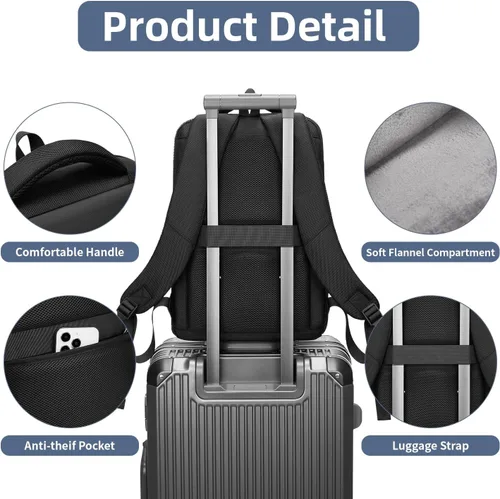 Miniatura 5 de Mochila delgada para laptop para hombre, mochila de negocios ligera de 15.6 pulgadas, mochila de viaje impermeable con puerto de cargador USB, bolsa