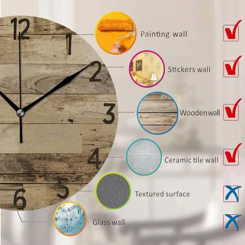 Miniatura 5 de Reloj de pared redondo de estilo de madera decorativo de 12 pulgadas, silencioso, sin tictac, funciona con pilas, para decoración del hogar