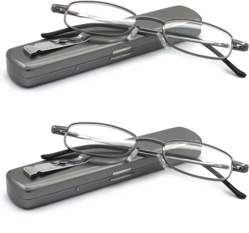 Gafas de lectura de metal portátiles ligeras con estuche de bolsillo para hombres y mujeres
