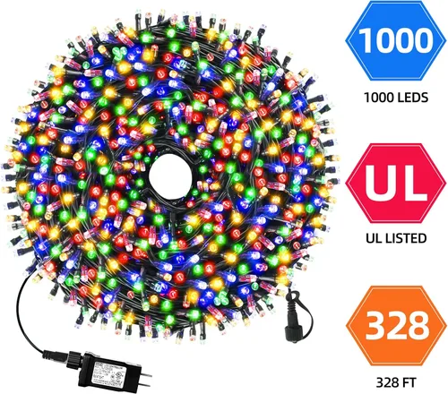 Miniatura 3 de MZD8391 300 luces LED rojas y verdes de 105 pies, luces de Navidad para interiores y exteriores, luces de árbol de Navidad, decoraciones de fiesta