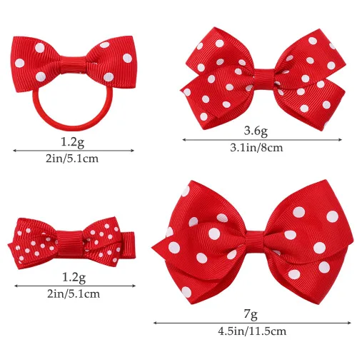 Miniatura 3 de Pinzas para el pelo con lazos de lunares para bebé niña, pasadores y pasadores BBG54 (B2-rojo)