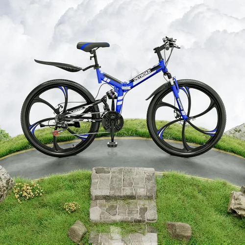 Miniatura 2 de Outroad - Bicicleta de montaña plegable de 26 pulgadas, 21 velocidades, suspensión completa, bicicleta MTB de acero de alto carbono plegable, freno