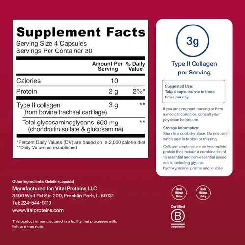 Miniatura 4 de Vital Proteins - Píldoras de colágeno de cartílago, suplemento de colágeno tipo II y sulfato de condroitina para la recuperación y cabello, piel