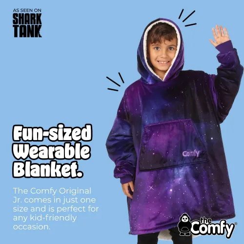 Miniatura 3 de THE COMFY Original Jr para niños Manta de sherpa de forro polar de gran tamaño con capucha y bolsillo Vista en Shark Tank Galaxia