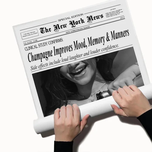Miniatura 3 de Póster de periódico Champagne and Headlines, impresión retro para decoración de carrito de bar, dormitorio universitario feminista, arte de pared