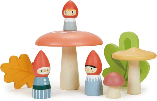 Tender Leaf Toys - Familia de gnomos del bosque - Juego imaginativo de madera maciza de 8 piezas, decoración de guardería - Promueve la creatividad