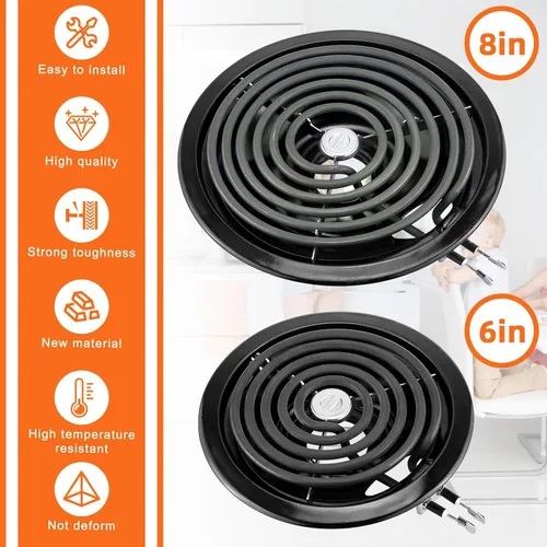 Miniatura 7 de Sartenes de goteo negras para quemador WB31M19(8") WB31M20(6") Repuesto de quemador de estufa eléctrica WB30M1(6") WB30M2(8")&WB17T10006 Bloque