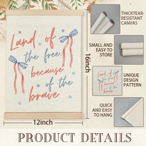 Miniatura 7 de KAOWT Coquette - Arte de Pared Póster Colgante con Lazo Pastel Rojo, Blanco y Azul, Decoración Patriótica, Preppy America Land Of The Free Because