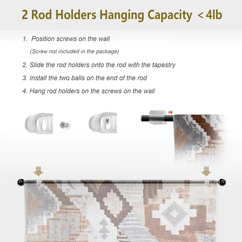 Miniatura 5 de Barra Telescópica para Colgar Tapices de 17-32 Pulgadas para Tapices Estéticos Ligeros Decoración de Habitación Barra Escalable para Colgar en Pared