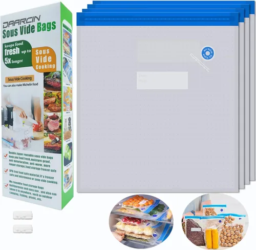 Juego de 15 bolsas supergrandes para Sous Vide, bolsas selladoras al vacío reutilizables sin BPA y 2 clips de sellado para almacenamiento de