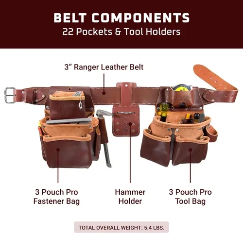 Miniatura 3 de Occidental Leather Pro Framer - Juego de cinturón de herramientas con doble bolsa exterior, mediano, 22 bolsillos y portaherramientas, cuero