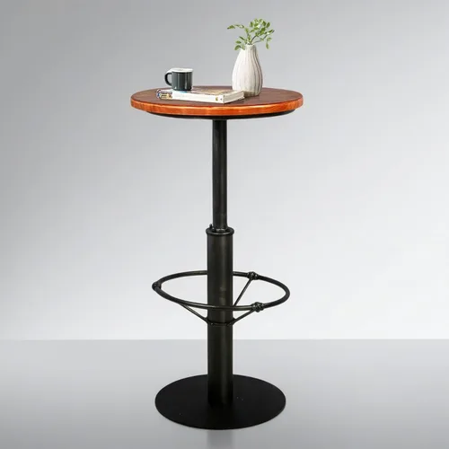 Miniatura 4 de Mesa de bar industrial vintage de 42 pulgadas de alto, barra de metal redonda con parte superior de madera, mesa de pub para cocina, comedor, mesa