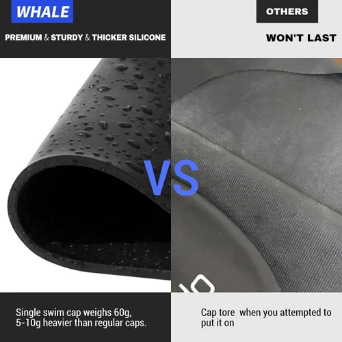 Miniatura 5 de WHALE Gorro de natación extra grande para mujeres y hombres, gorro de natación de silicona duradera con protección para los oídos, gorros de baño
