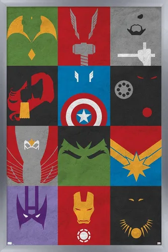 Trends International Marvel Comics-Avengers-Minimalist Grid Mount Póster de pared Versión con marco plateado