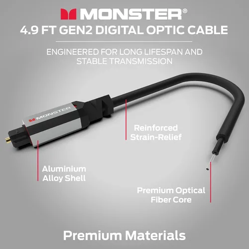 Miniatura 3 de Monster Gen2 Essentials - Cable de audio óptico digital (Toslink, SPDIF), cable de fibra óptica para TV, barra de sonido y sistema de cine en casa