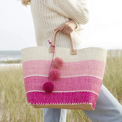 Miniatura 2 de Mar Y Sol Samana Ombre - Bolsa de playa con pompones y diseño de sisal